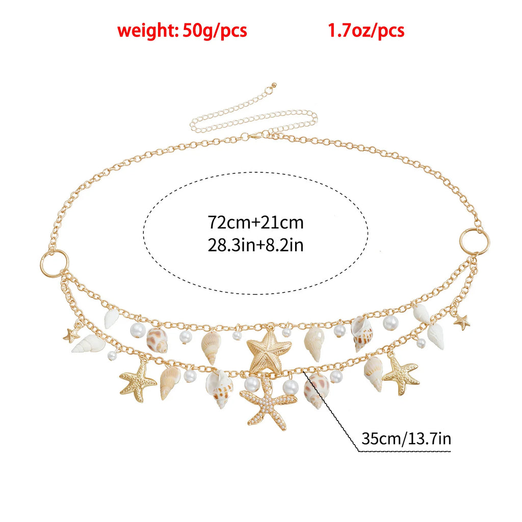 Nouvelle chaîne de taille en coquillage d'étoile de mer de plage bohème européenne et américaine, chaîne de corps en forme de conque de perle d'imitation de mode