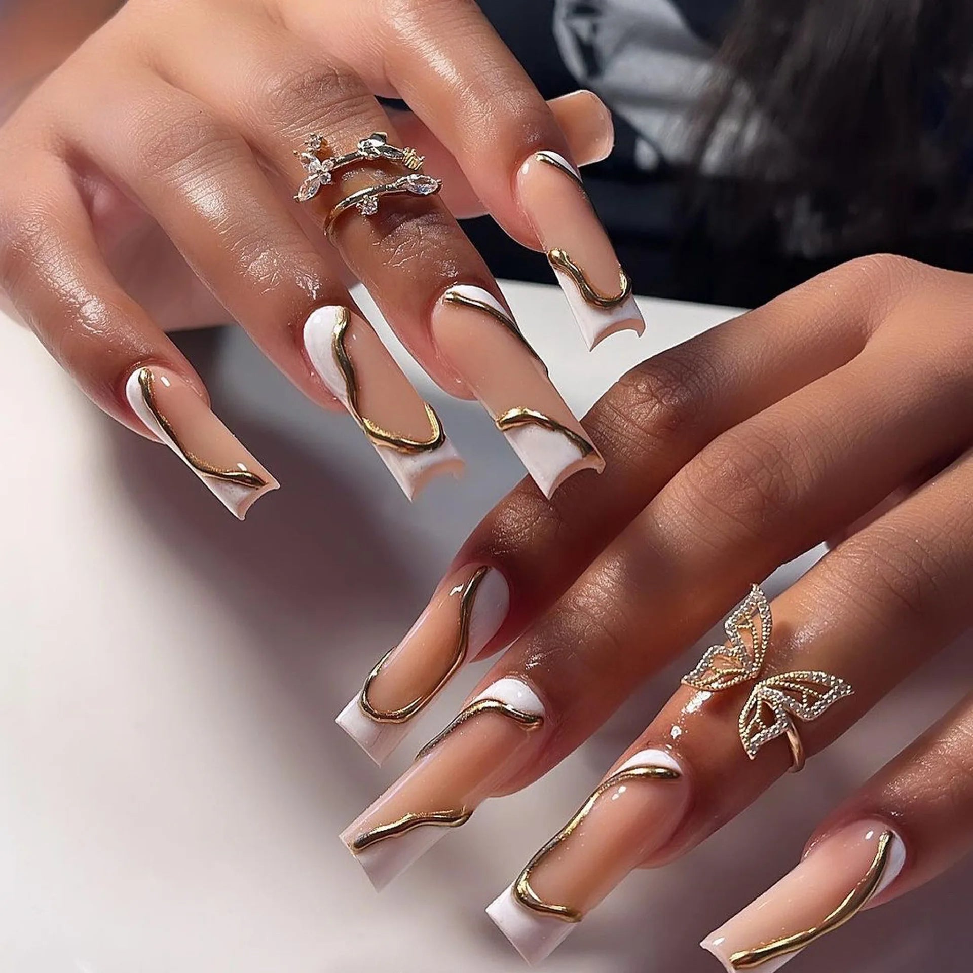 24 faux ongles longs carrés à presser, motif léopard, design cerise 3D, strass, couvrance totale, prêts à poser