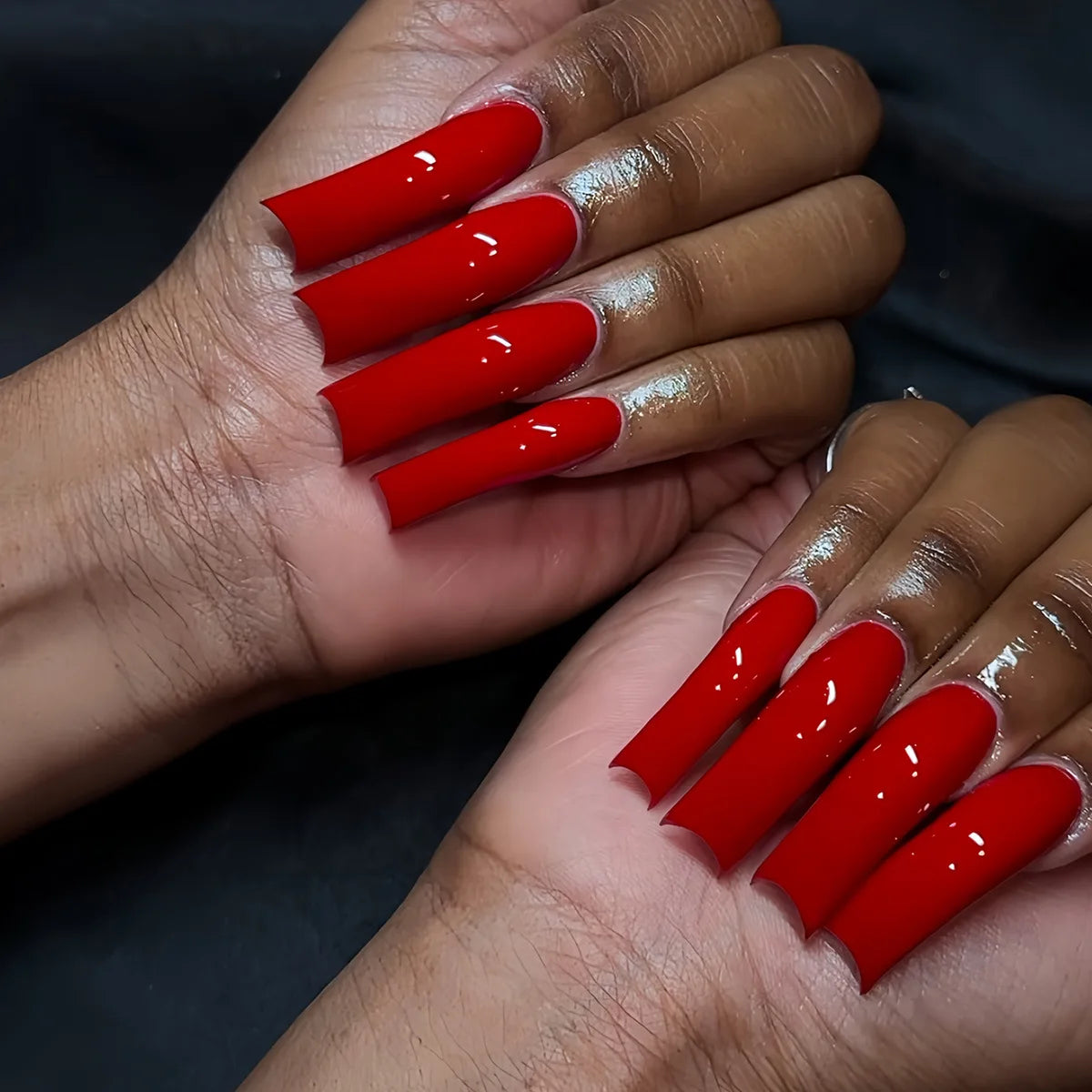 Faux ongles longs et courbés rouge vif, 20 pièces, amovibles, patchs de manucure, charmes, couverture complète, en acrylique, à presser, pour femmes