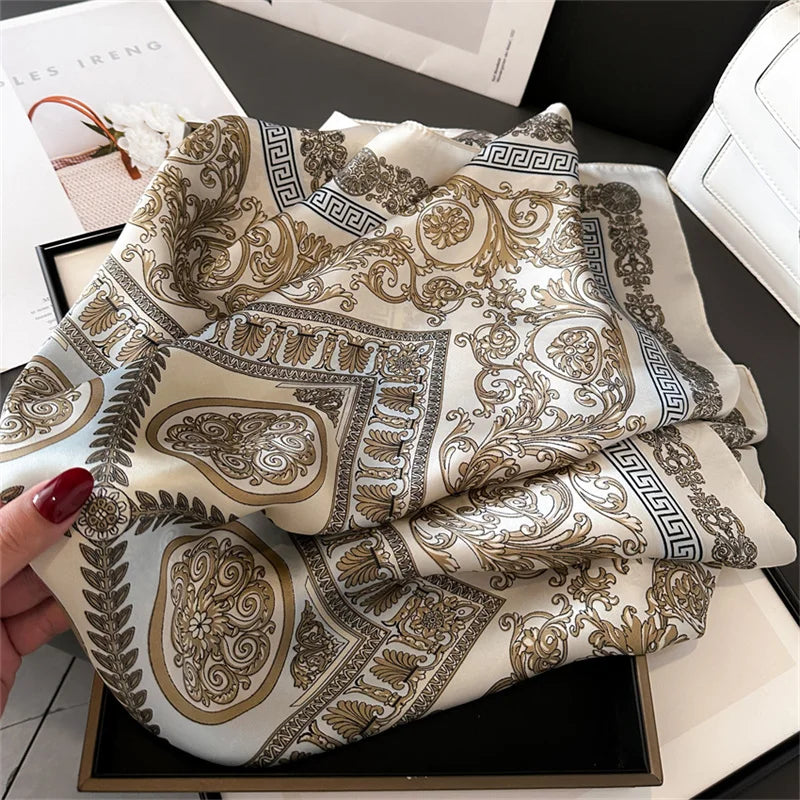 Écharpe Pashmina en soie imprimée pour femmes, châle carré, bandeau décoratif, Design de luxe, Bandana, nouvelle mode 70x70cm, 2026