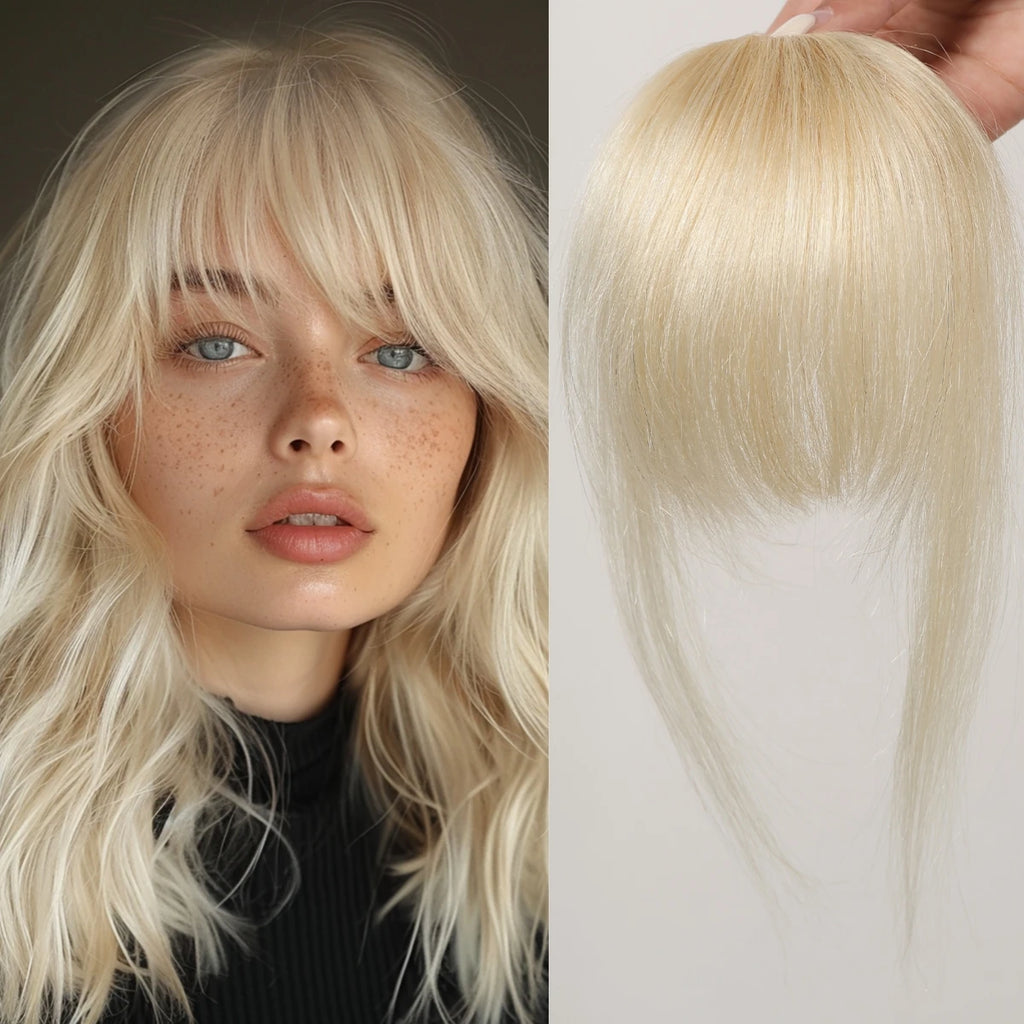 100% cheveux humains frange Clips dans Air frange frange postiche pour femmes platine blond Remy cheveux humains frange Extension de cheveux 4.5 pouces