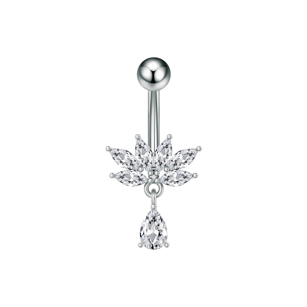Anneaux de nombril incurvés 14G, cristaux CZ, corps Sexy, chaînes de nombril, fleur, Piercing de ventre, Umbigo, bijoux en acier inoxydable