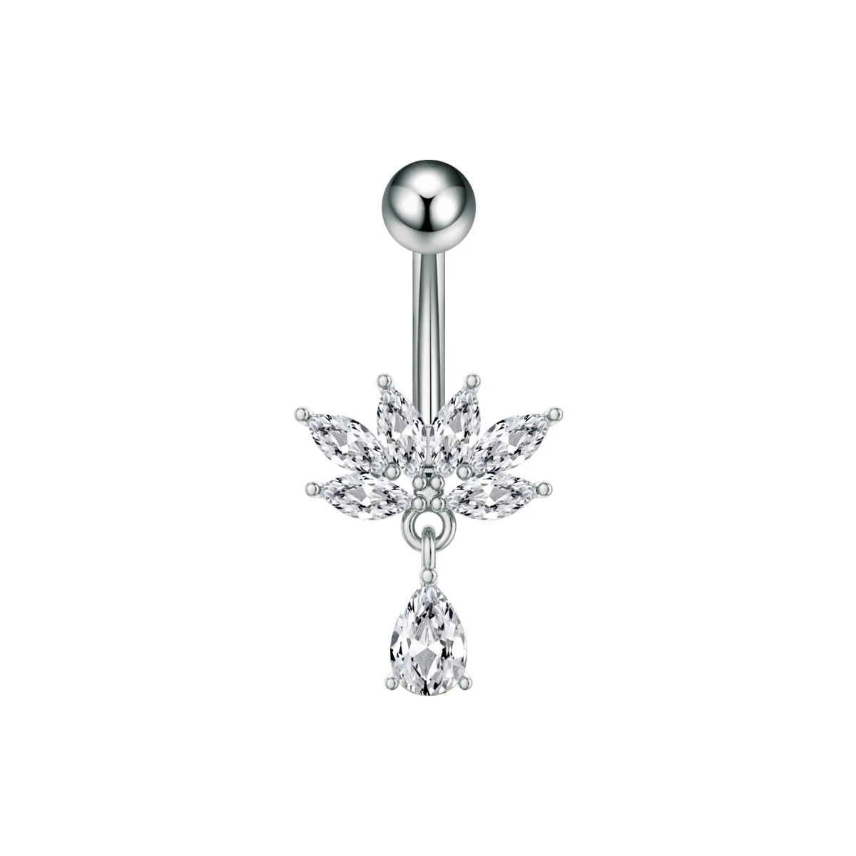 Anneaux de nombril incurvés 14G, cristaux CZ, corps Sexy, chaînes de nombril, fleur, Piercing de ventre, Umbigo, bijoux en acier inoxydable