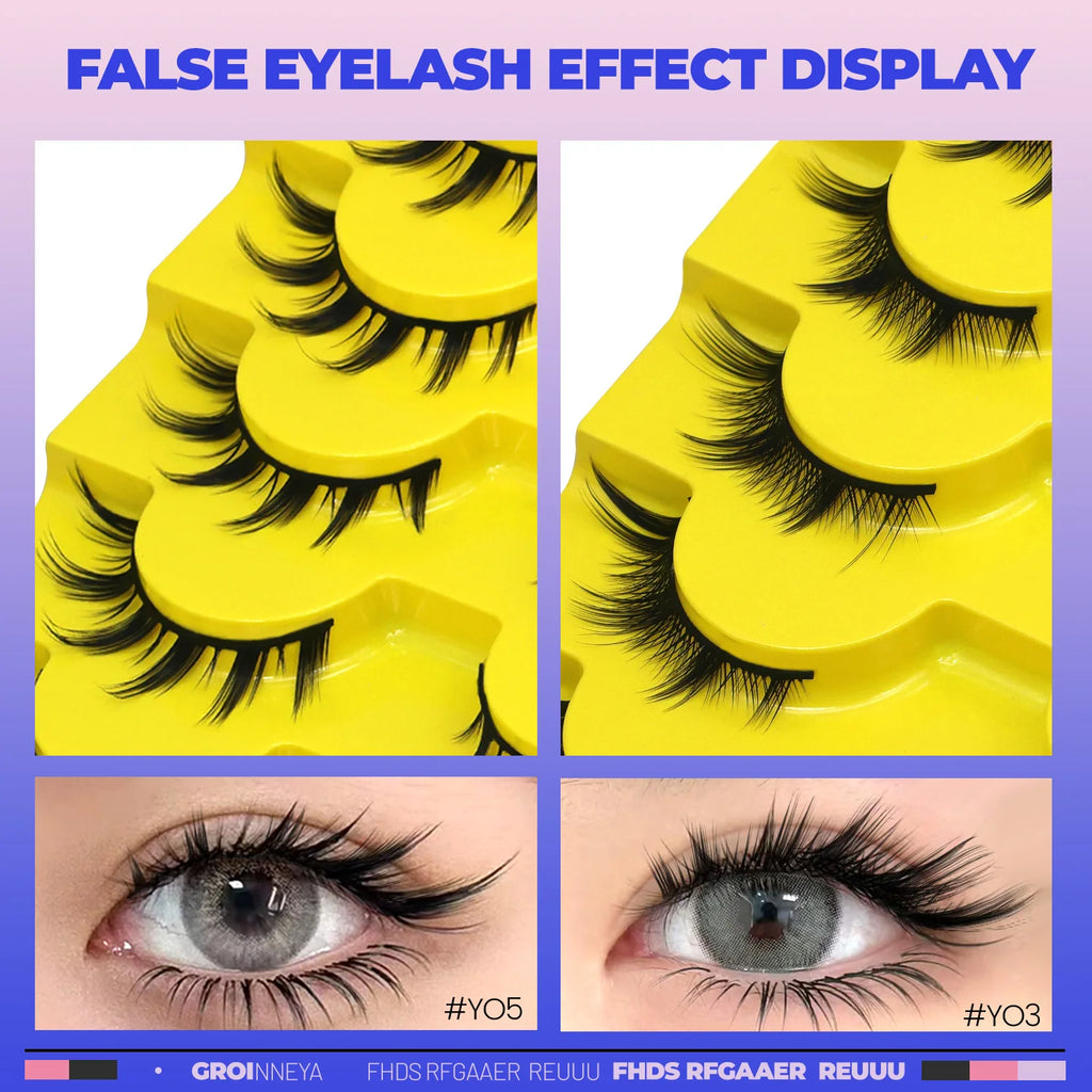 GROINNEYA cils oeil de chat naturel 3D Faux vison doux Anime cils Cosplay volumé Extension de cils Faux cils maquillage
