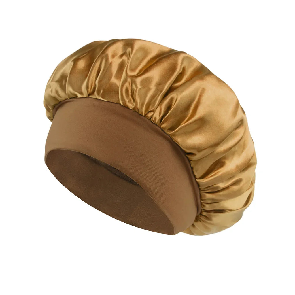 Bonnet en Satin pour femmes, pour dormir, soins capillaires, Bonnets en soie, solide, à larges bords, avec bande élastique souple