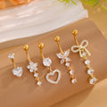 3-5 pièces ensembles de styles mixtes coeur fleur balancent nombril anneaux en acier inoxydable papillon incurvé Zircon ventre Piercing nombril anneau