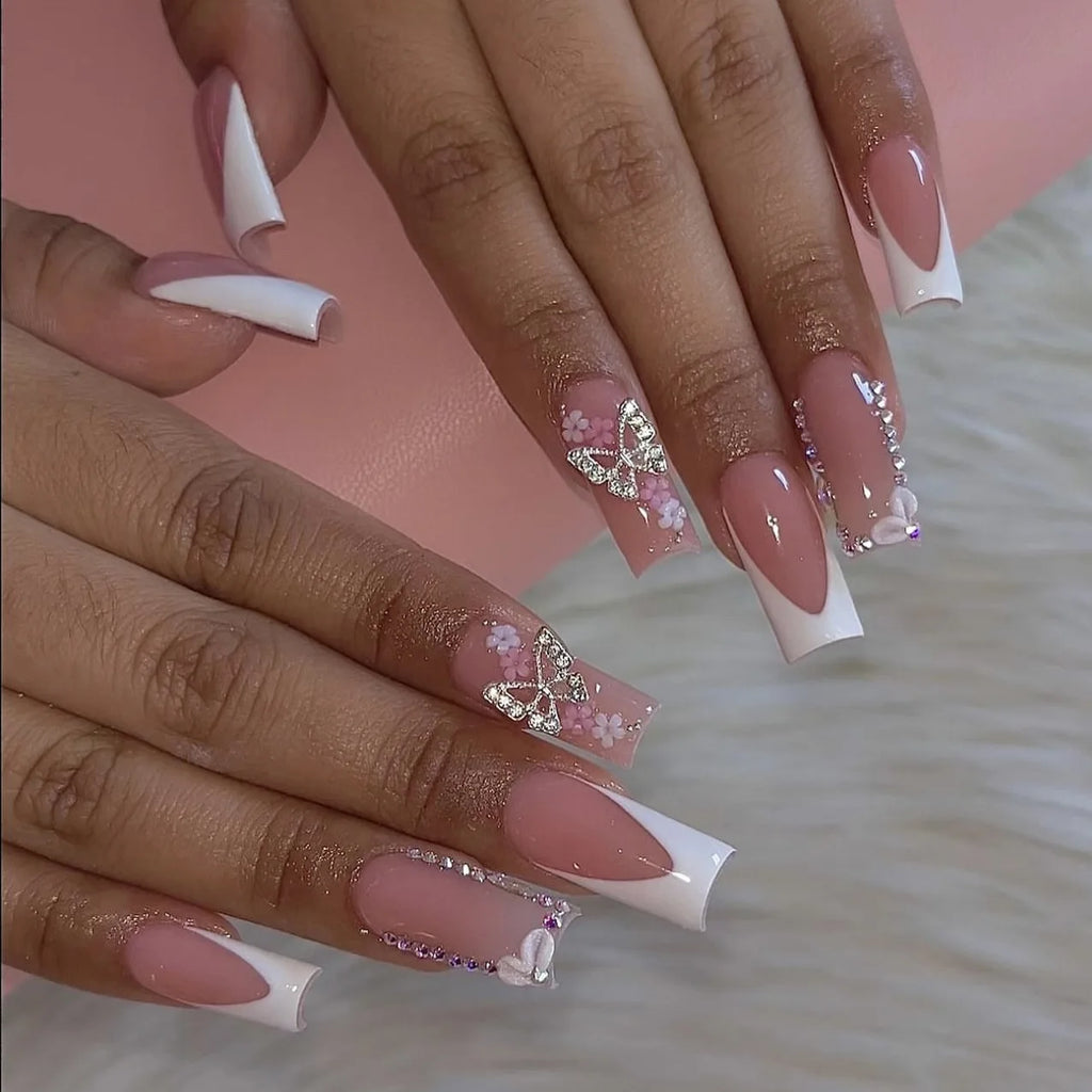 Faux Ongles Longs Bruns N64.Glitter Ballet Wearable, Design Français, Presse Complète sur Nail Ins, Nail Tips Art, 24Pcs