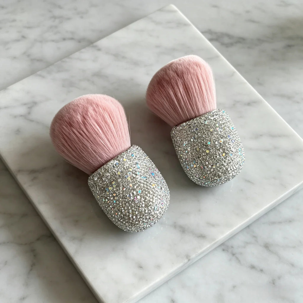 Pinceau de maquillage de luxe avec strass scintillants, pinceau à poudre rose super doux, pinceau Kabuki portable pour blush et bronzer, Glam Cosmet