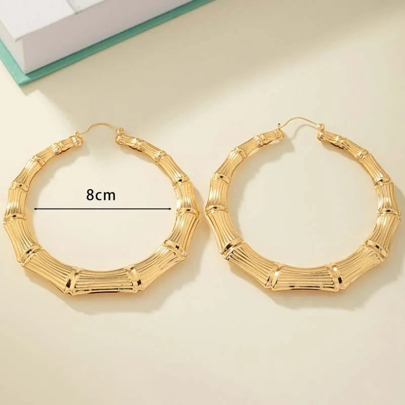 Grandes boucles d'oreilles en bambou pour femmes, exagérées, à la mode, couleur or, cercle rond géométrique, bijoux cadeaux de fête