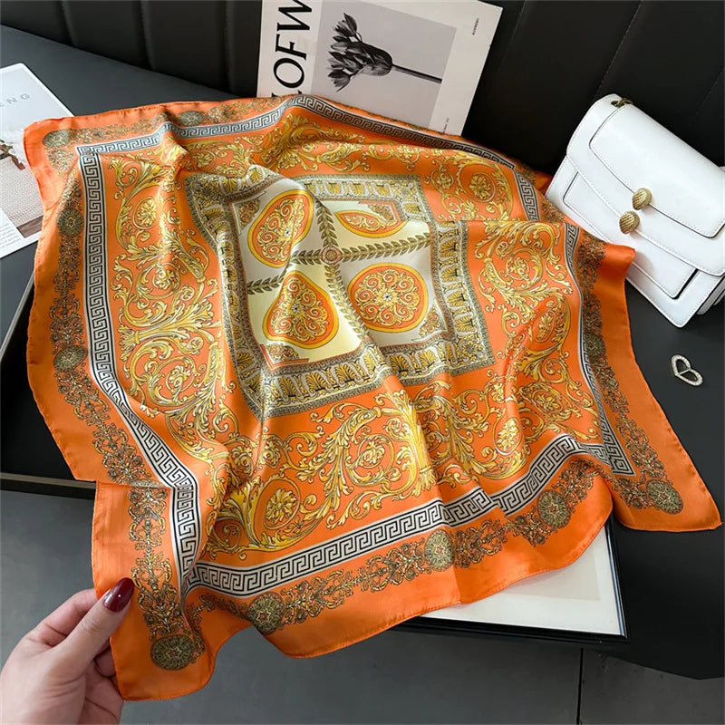 Écharpe Pashmina en soie imprimée pour femmes, châle carré, bandeau décoratif, Design de luxe, Bandana, nouvelle mode 70x70cm, 2026