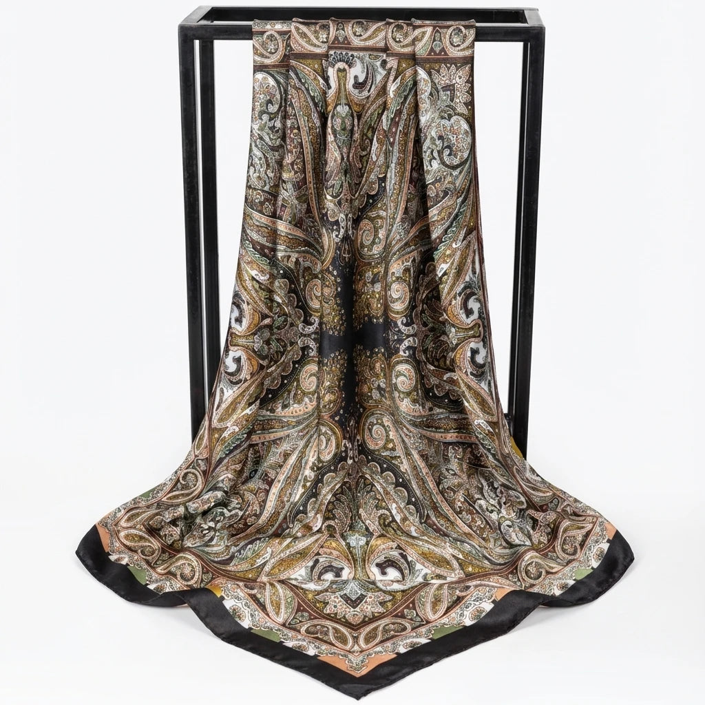 Hijabs en satin à imprimé paisley 90*90cm pour femmes, foulard carré de luxe, bandana, cheveux, foulard doux, hijab, écharpes pour cheveux