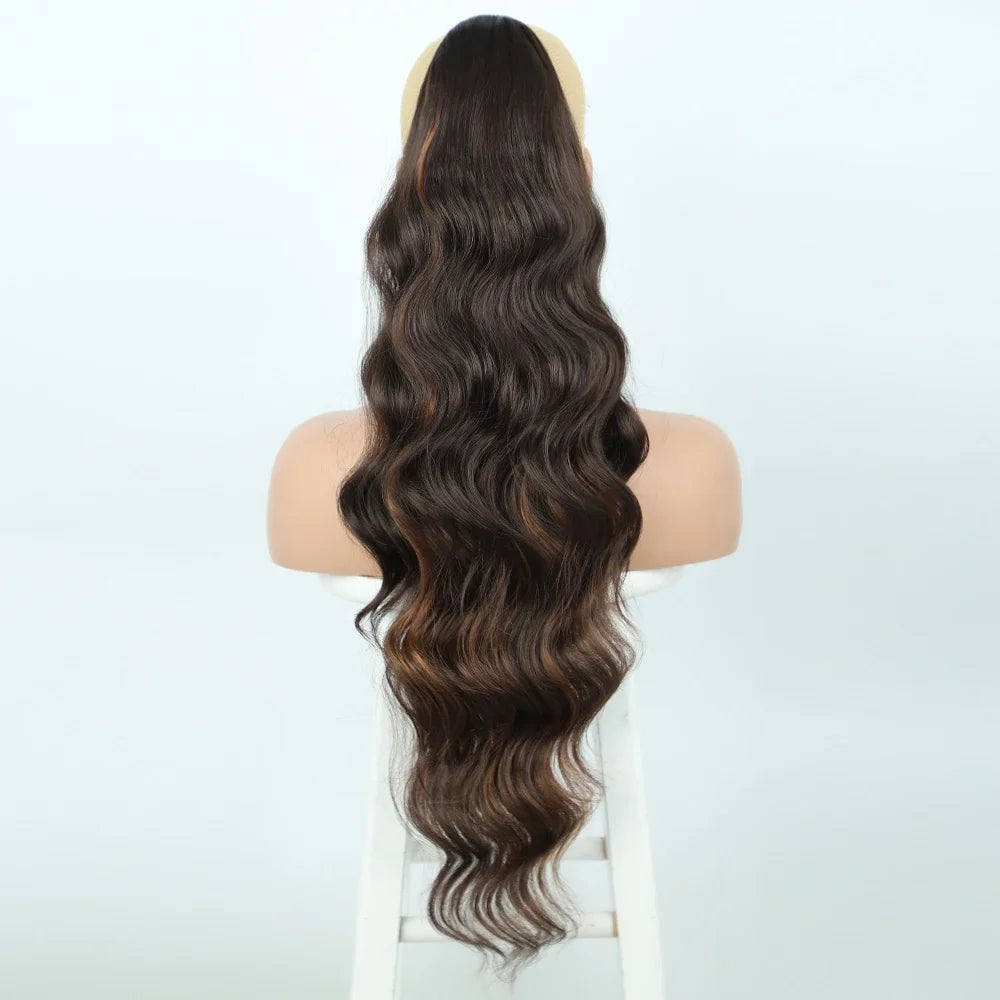 Extension de Cheveux Queue de Cheval Ondulée pour Femme, 24 Pouces, Longue Ondulation, Proximité Wstring, réinitialisation en Queue de Cheval Rouge, Fausse Queue de Cheval, Postiche