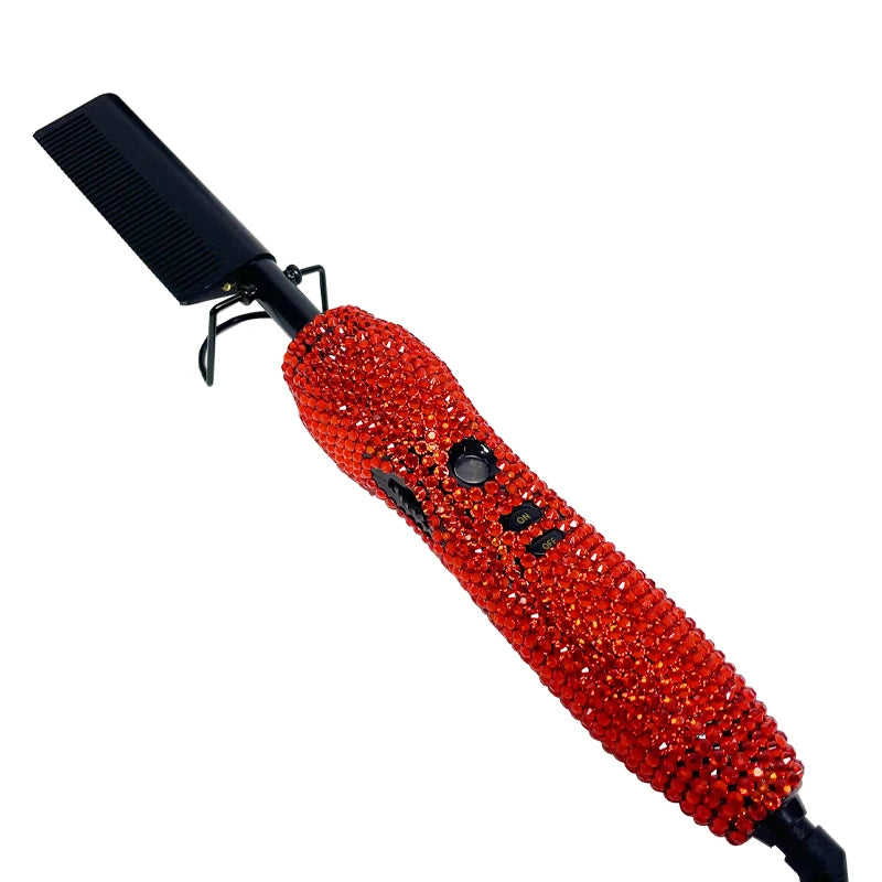 Peigne chaud 2 en 1 peigne chaud lisseur avec strass peigne chauffant électrique pente quente peigne chauffant lisseur cheveux outils