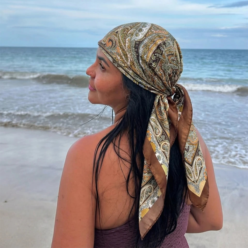 Hijabs en satin à imprimé paisley 90*90cm pour femmes, foulard carré de luxe, bandana, cheveux, foulard doux, hijab, écharpes pour cheveux