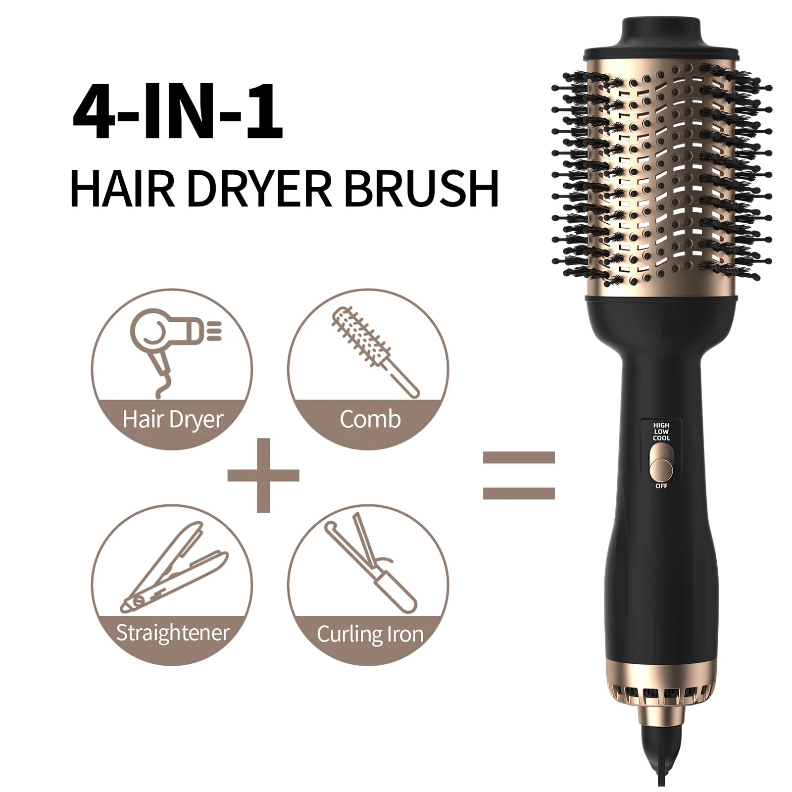 Brosse soufflante 4-en-1 à air chaud avec technologie à ions négatifs – Lisseur, boucleur et brosse coiffante tout-en-un