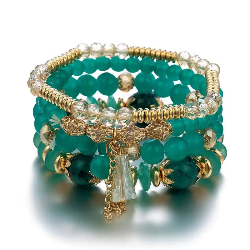 Ensemble de 4 bracelets empilables bohèmes , avec perles en verre, bracelets extensibles à plusieurs rangs avec breloques, bijoux de mode pour femmes.