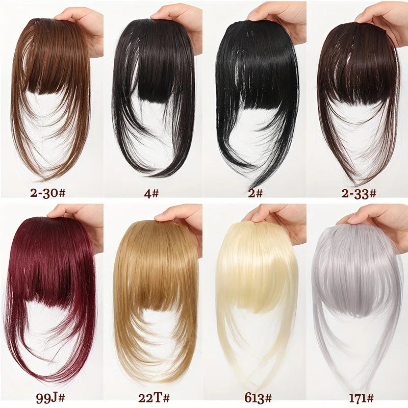 Frange à clipser en cheveux synthétiques, frange vaporeuse coupée avec favoris, aspect naturel marron foncé pour femmes, tenue de fête quotidienne