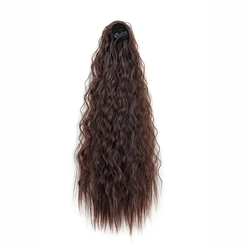 Queue de cheval synthétique longue et bouclée de 22 pouces, extension de cheveux à cordon de serrage, postiche noir à clipser pour femme