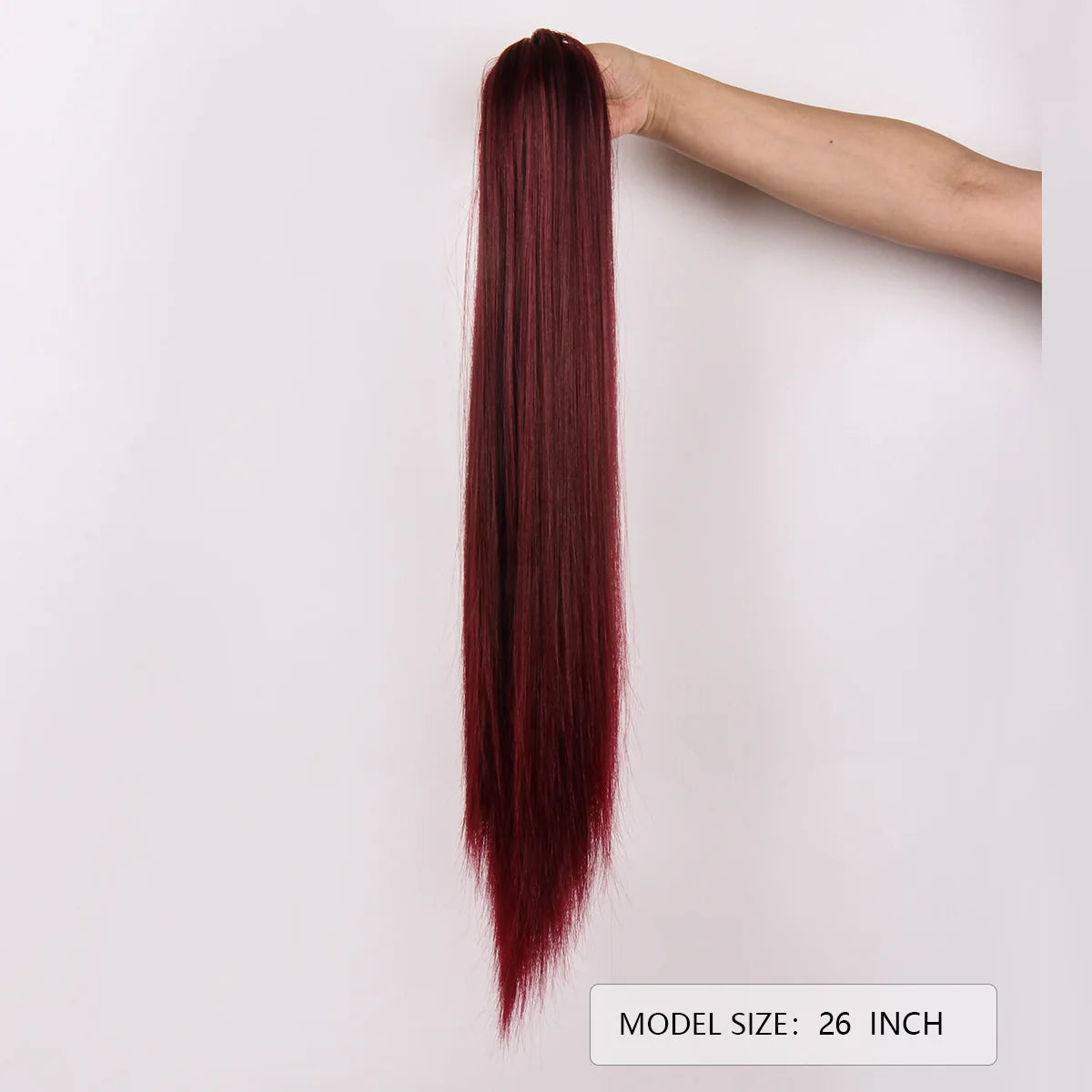Queue de cheval rouge vin euro-américaine pour femmes, fibre haute température à la mode, tresse queue de cheval droite synthétique à clipser sans couture