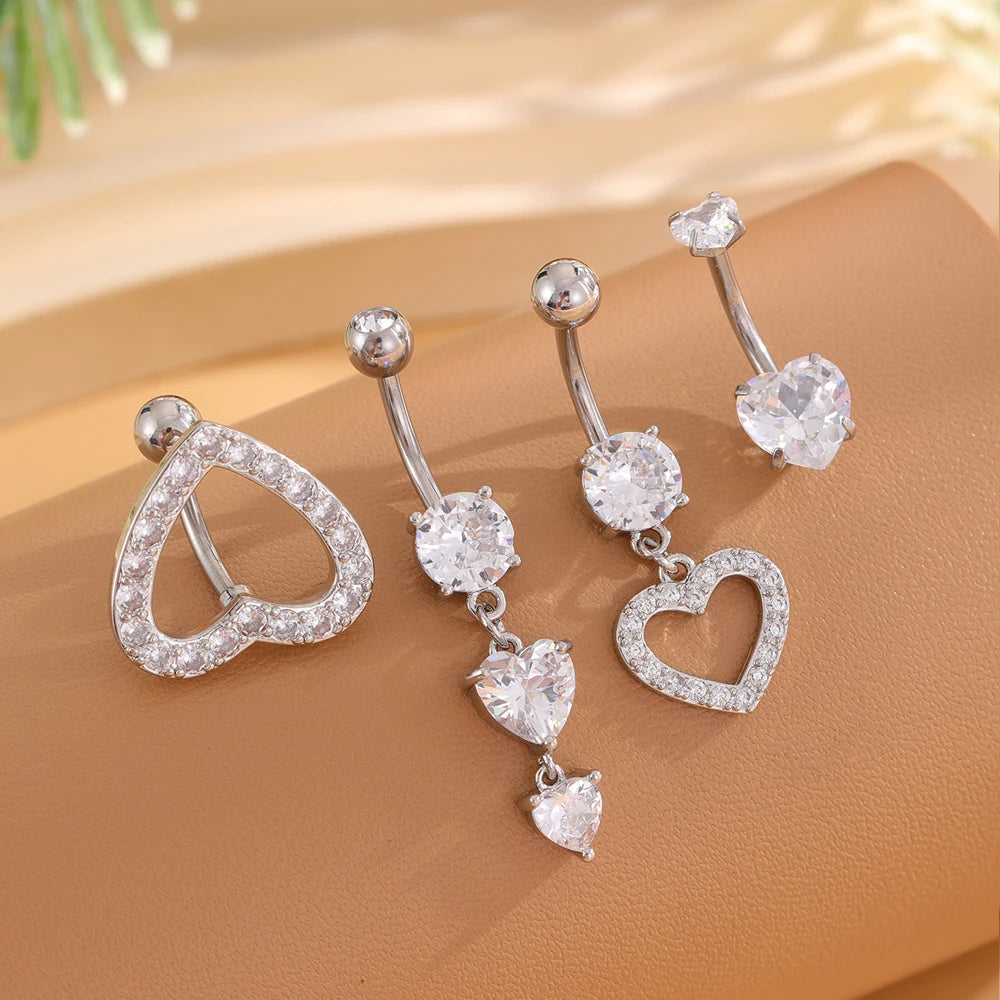 3-5 pièces ensembles de styles mixtes coeur fleur balancent nombril anneaux en acier inoxydable papillon incurvé Zircon ventre Piercing nombril anneau