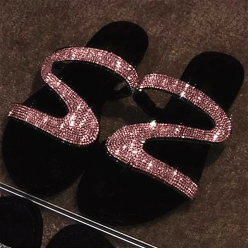 Pantoufles plates d'été pour femmes, tongs, sandales de plage en plein air, chaussures à paillettes, 2024