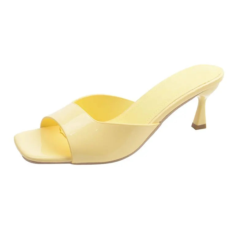 Mules tendance à bout ouvert style bouche de poisson, chaussures d’été confortables et élégantes. Sandales sexy à talons aiguilles et bout ouvert, parfaites pour le bureau, les occasions habillées et les tenues raffinées pour femme.