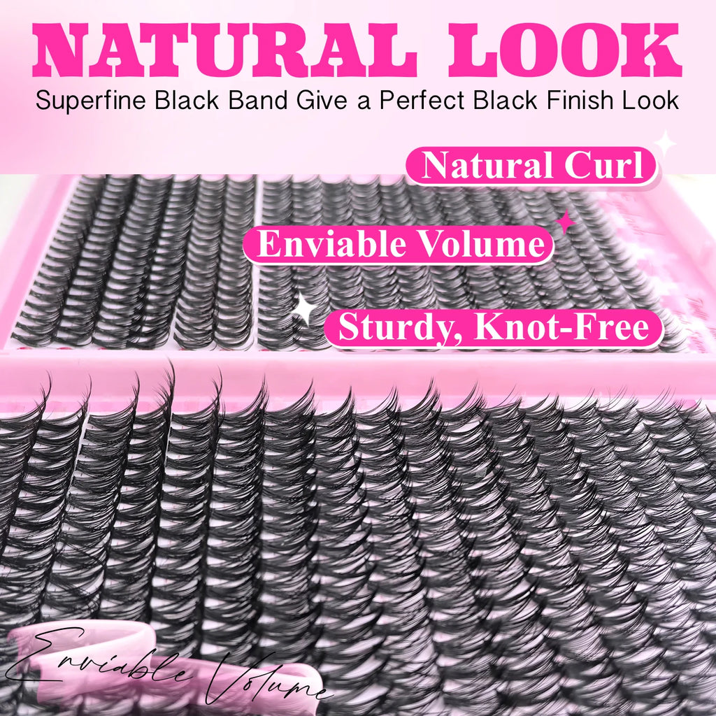 Kit d’extensions de cils DIY en bouquets – Faux cils individuels à poser soi-même, longueurs de 9 à 16 mm. Effet léger et naturel (wispy). Kit complet incluant colle (bond) et fixateur (seal) pour une meilleure tenue des cils