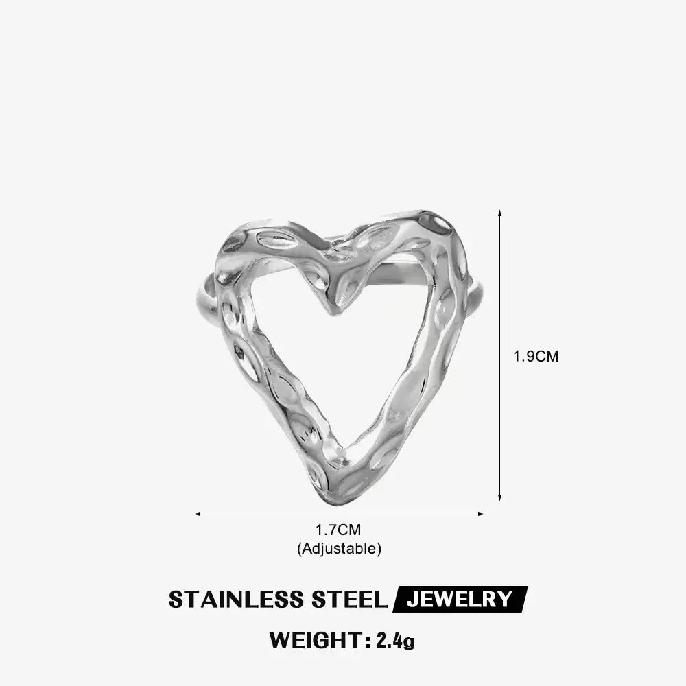Bague en forme de cœur en acier inoxydable pour femmes, couleur or, anneau creux en métal, Bijoux étanches, cadeau pour petite amie