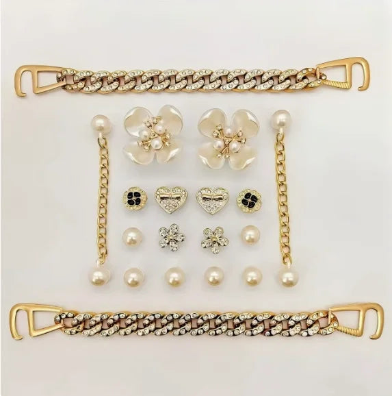 Nouvelle arrivée : pins, ensemble d’accessoires de chaussures amovibles avec chaîne papillon pour sabots. Décorations de chaussures florales au style luxueux, parfaites pour personnaliser vos chaussures, idée cadeau idéale.