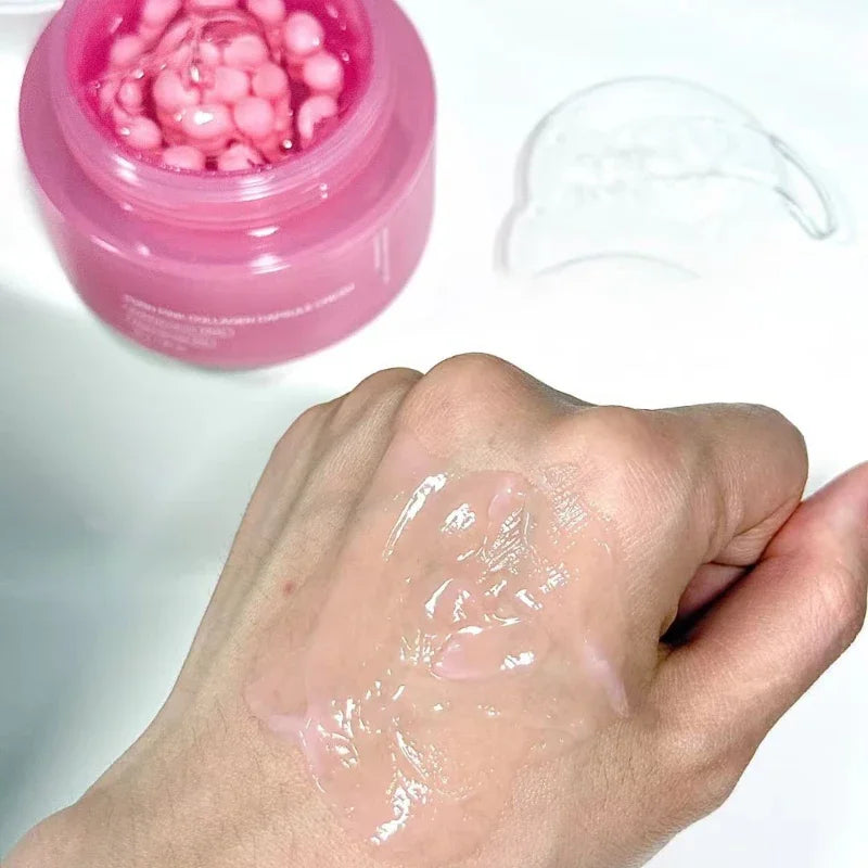 Crème Coréenne au Collagène Rose PDRN en Capsules avec Niacinamide pour un Teint Uniforme, Hydratant Léger Non Gras pour le Visage