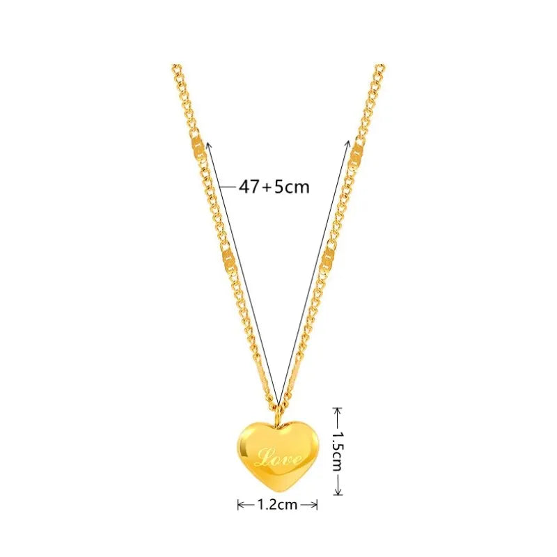 Collier couleur or, 1 pièce, Simple, mode, cœur de pêche gravé, chaîne de clavicule d'amour, cadeaux de vacances
