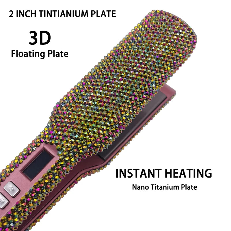 Fer à lisser Plancha Para Cabello 2 pouces fer plat avec strass professionnel titane fer à lisser chauffage 480 ℉