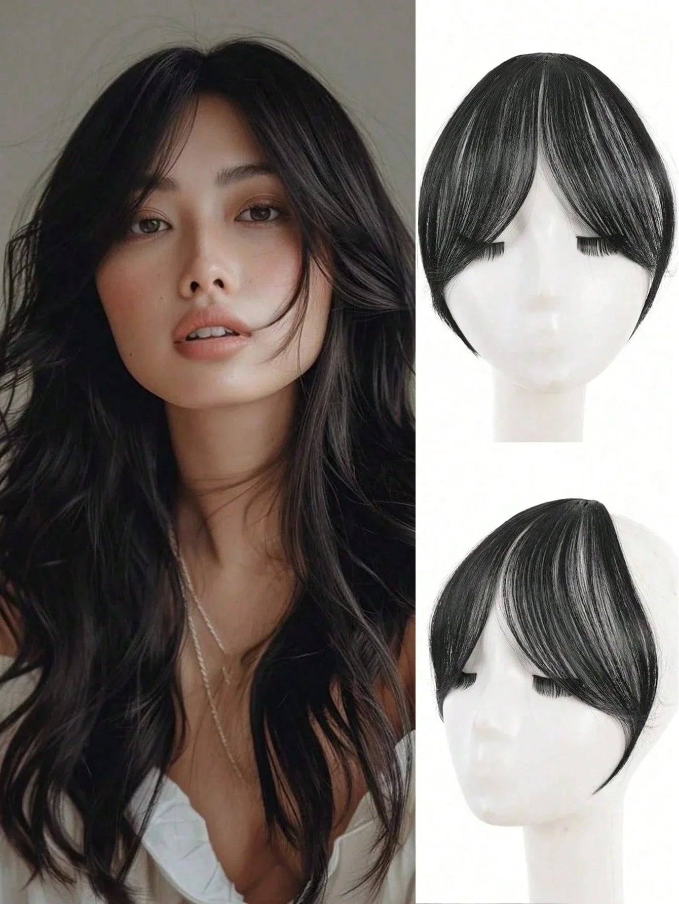 Synthèse perruque partie centrale frange Extensions de cheveux pince devant naturel sans couture français Oblique frange huit caractères frange