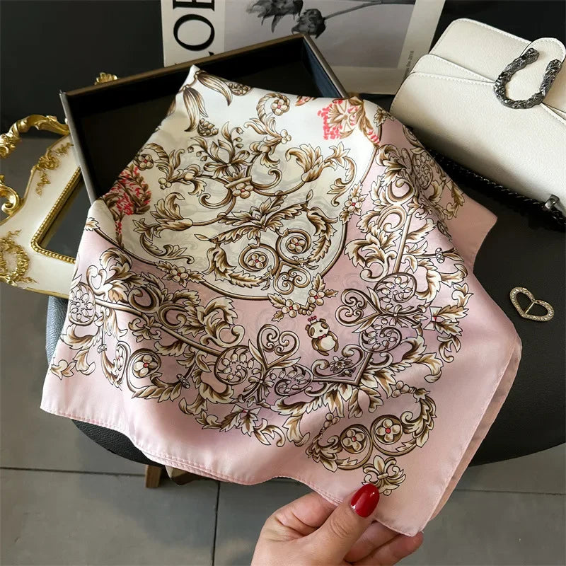 Écharpe Pashmina en soie imprimée pour femmes, châle carré, bandeau décoratif, Design de luxe, Bandana, nouvelle mode 70x70cm, 2026