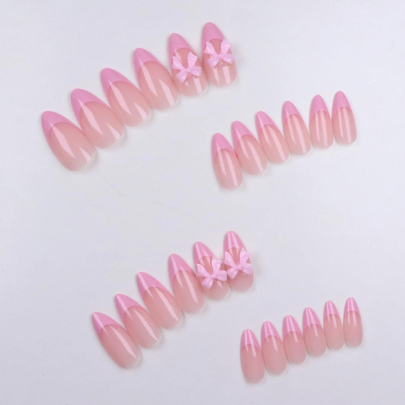 Faux ongles moyens avec pendentif à nœud 3d, 96 pièces, ongles acryliques en forme de cœur, strass, ongles pour femmes entièrement coupés