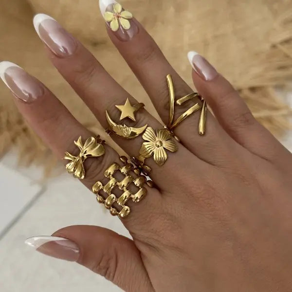 Lot de 8 bagues vintage roses en métal avec fleurs pour femme, style punk élégant, perles baroques, bagues de phalange, bijoux pour soirée et usage quotidien