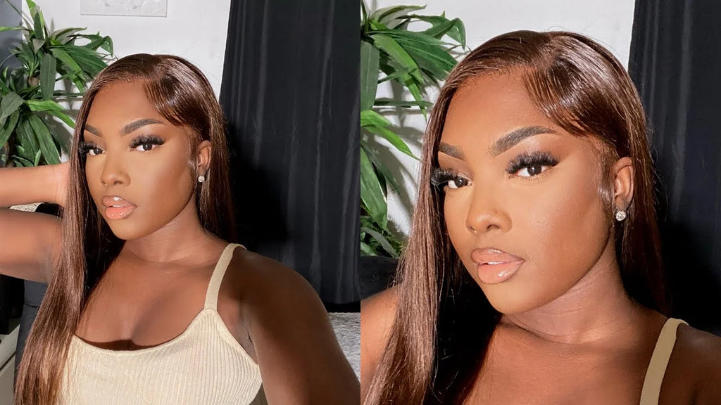 Mèches de cheveux humains raides couleur chocolat brun avec fermeture (closure) HD 4x4 ou frontal 13x4, extensions de tissage en cheveux 100 % bruts Remy.