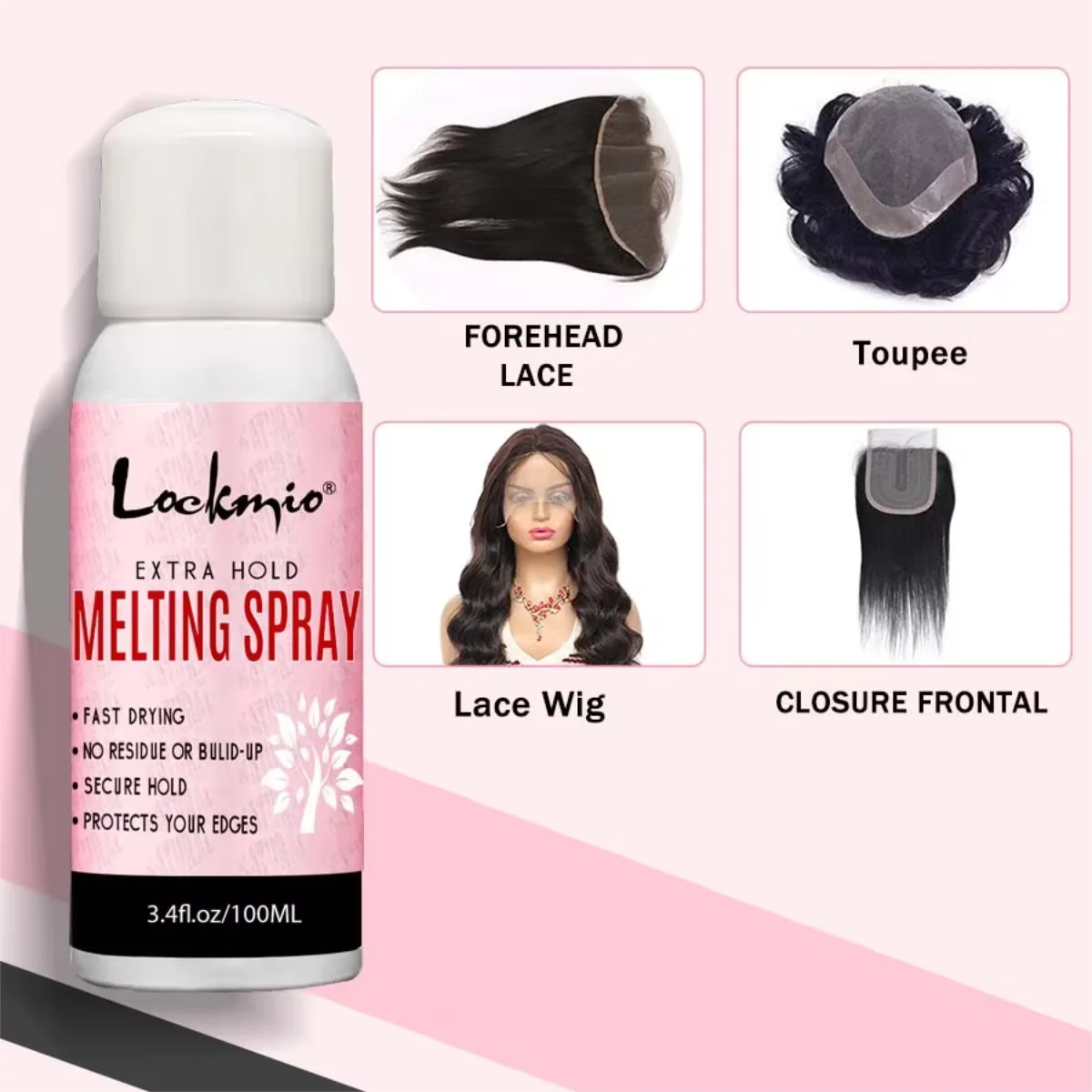 LOCKMIO Spray Fixateur de Dentelle, Dissolvant de Colle pour Perruques, Cire Coiffante Lissante et Gel de Contrôle des Bords pour Kit d'Installation de Perruques de Cosplay