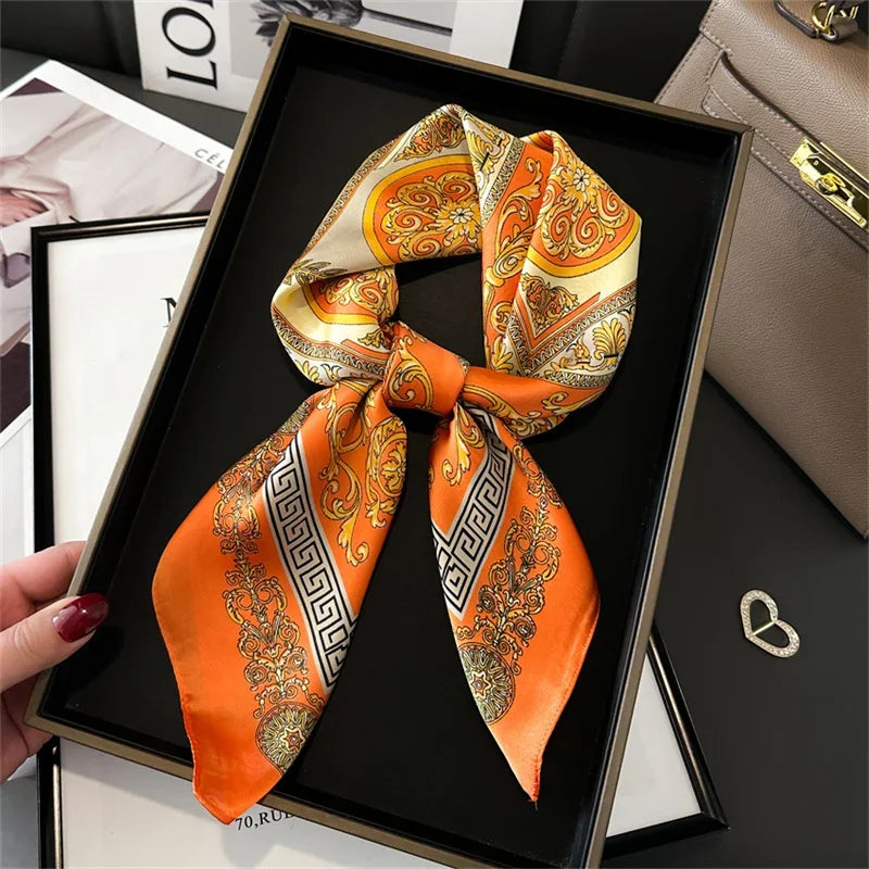 Écharpe Pashmina en soie imprimée pour femmes, châle carré, bandeau décoratif, Design de luxe, Bandana, nouvelle mode 70x70cm, 2026