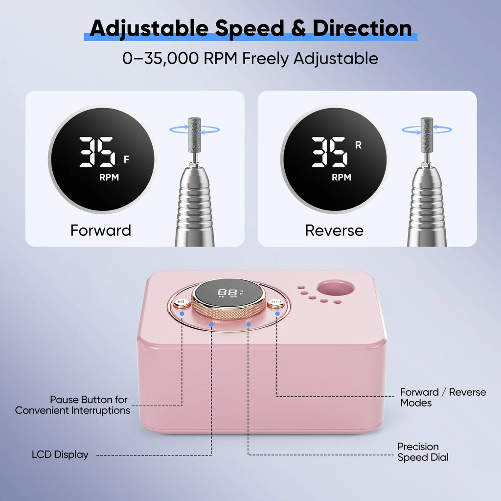 Perceuse à ongles électrique 35000 tr/min, Machine de manucure professionnelle avec moteur sans balais, ensemble de ponceuse à ongles, équipement de polissage pour Salon de manucure