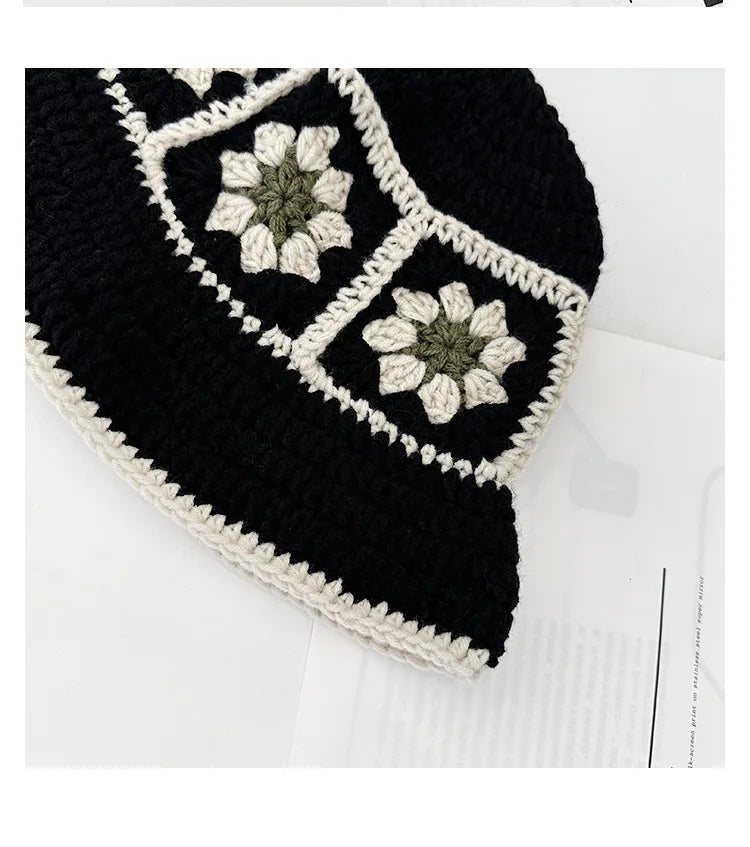 Chapeau seau coréen fait à la main au Crochet pour femmes, tissage tricoté, mode fleurs Y2k, bonnet de bassin, nouvelle collection automne hiver