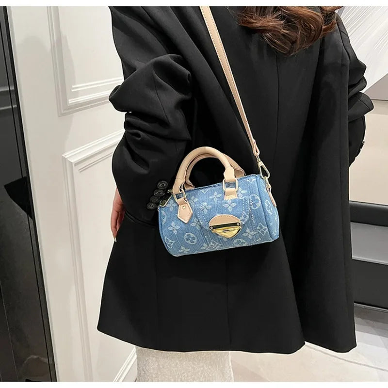 Sacs en jean tendance pour femmes, sacs bandoulière élégants et polyvalents, sacs à main cylindriques ronds à la mode