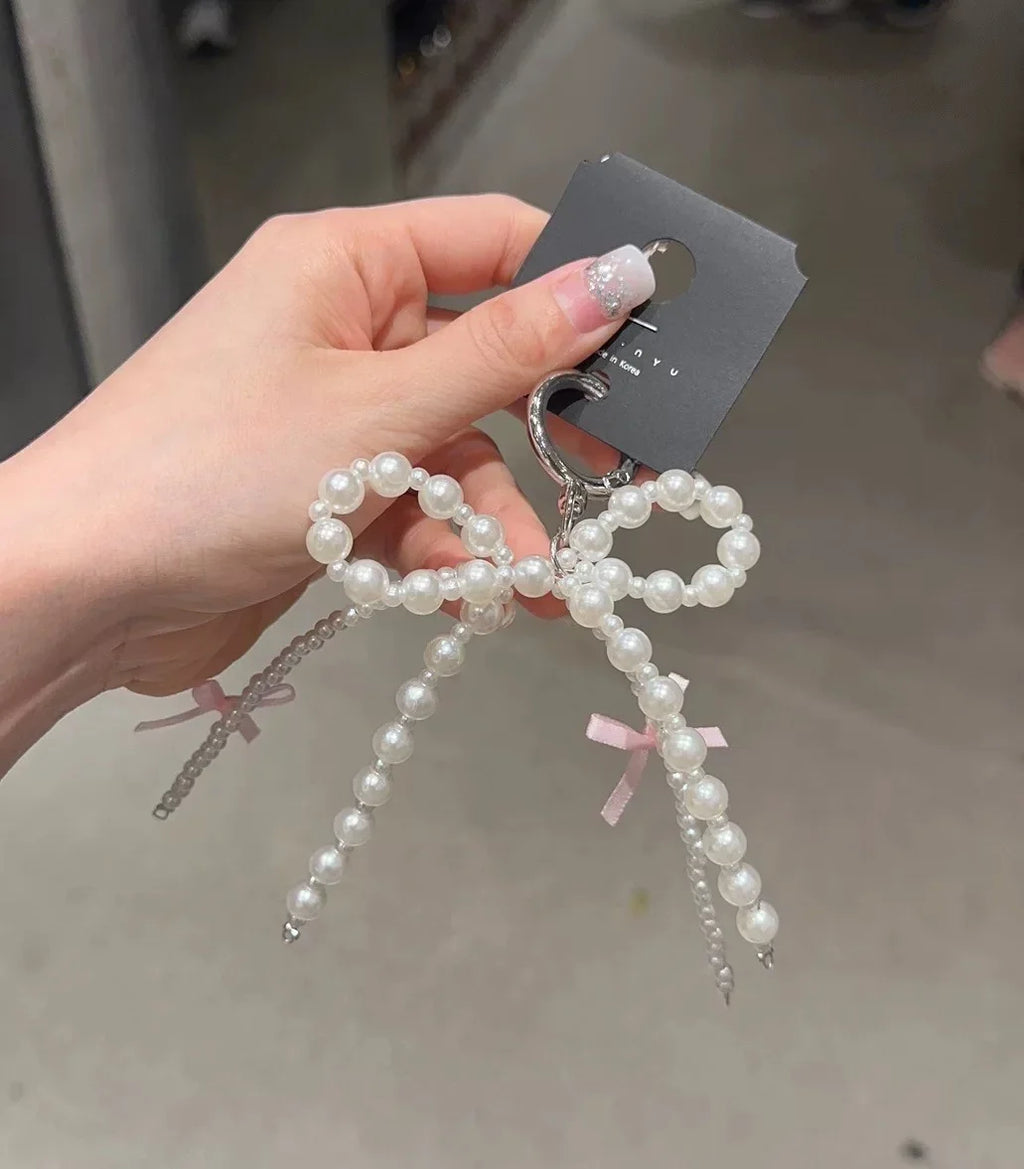 Nouveau Porte-clés Coréen Tendance 2026 avec Nœud Perlé et Pendentif Cœur, Style Y2K Esthétique Ins, Accessoire de Sac pour Fille