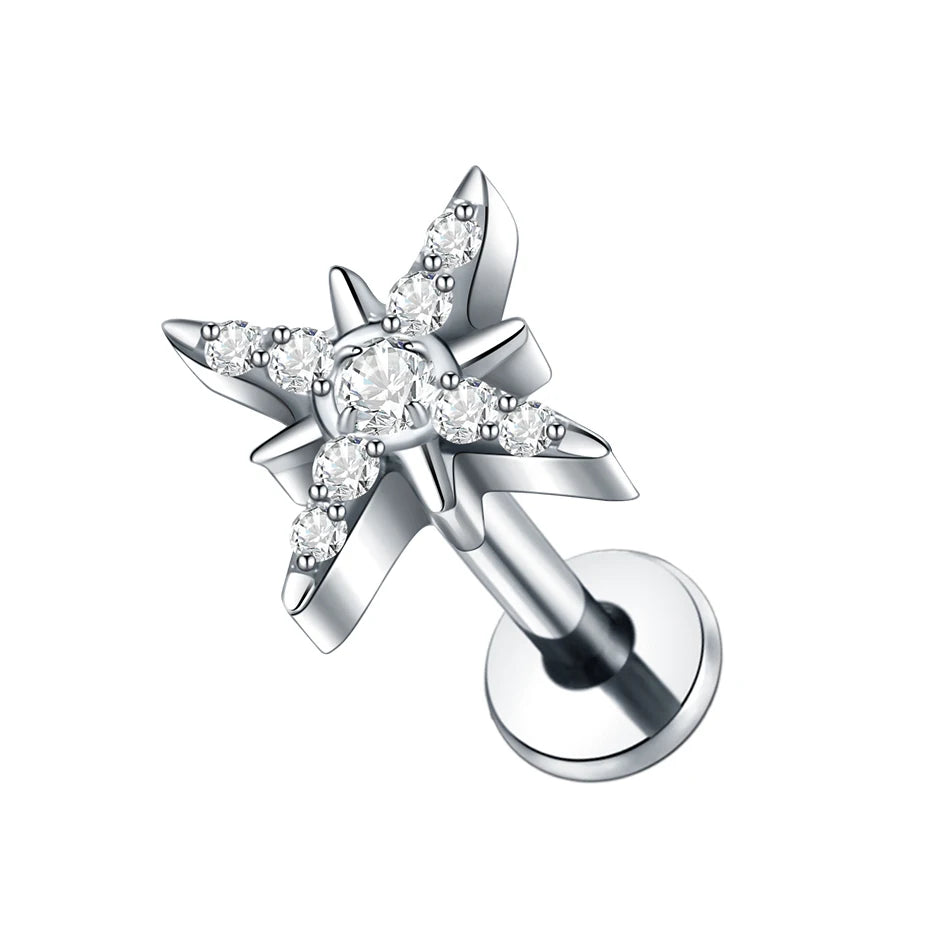 Boucle d'oreille en titane G23, Labret, Tragus, clou, filetage interne, anneaux à lèvres en Zircon, Cartilage Helix, Piercing, bijoux pour le corps, 16G, 1 pièce
