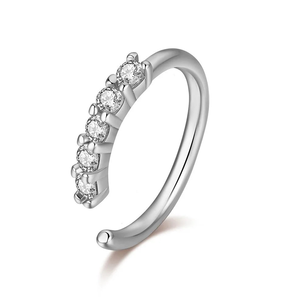 Anneaux de nez en Zircon miniatures à une rangée pour femmes, perceuse Fine exquise avec ouverture de perceuse, faux Piercing de nez, bijoux
