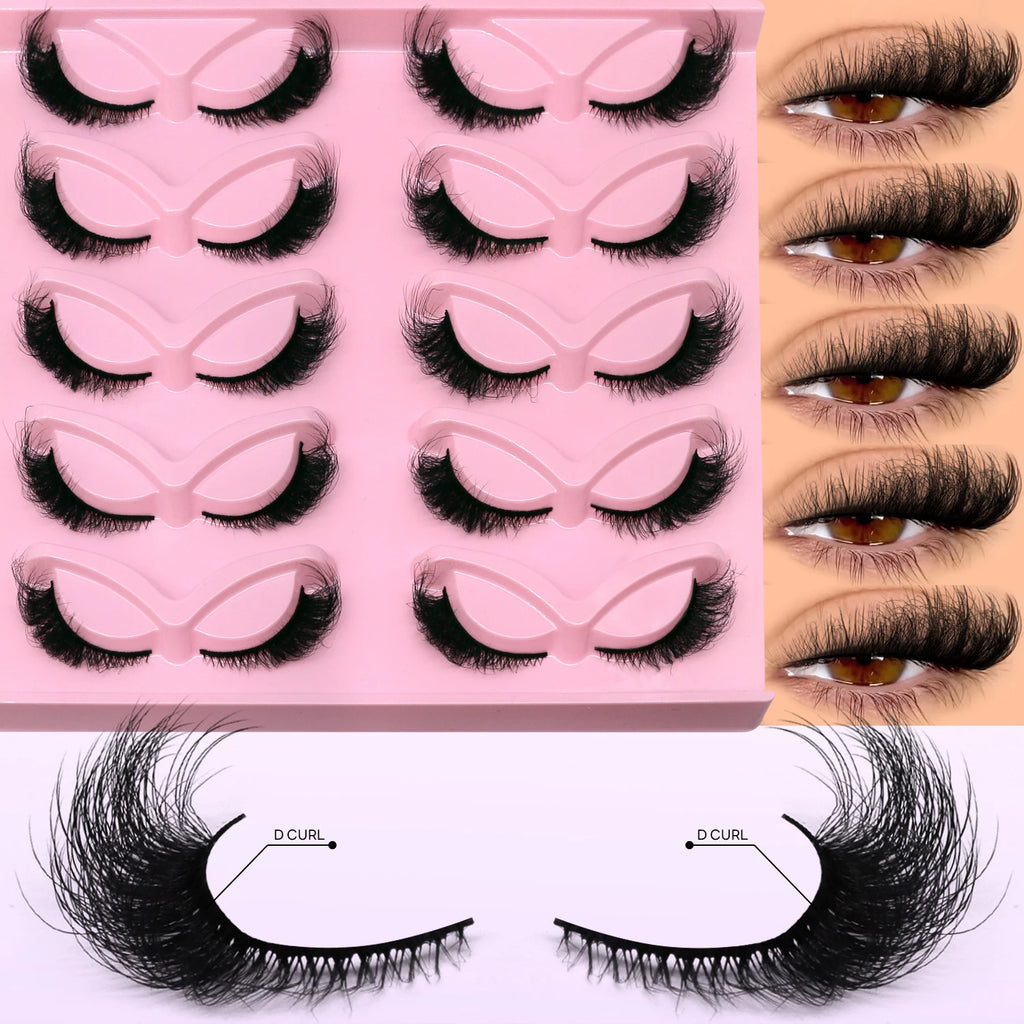 Cils GROINNEYA “Fluffy Cat” – Faux cils 3D effet vison (mink synthétique), doux, épais et volumineux. Cils complets avec effet vaporeux (wispy) et légèrement recourbé, pour un regard allongé type “œil de chat”.