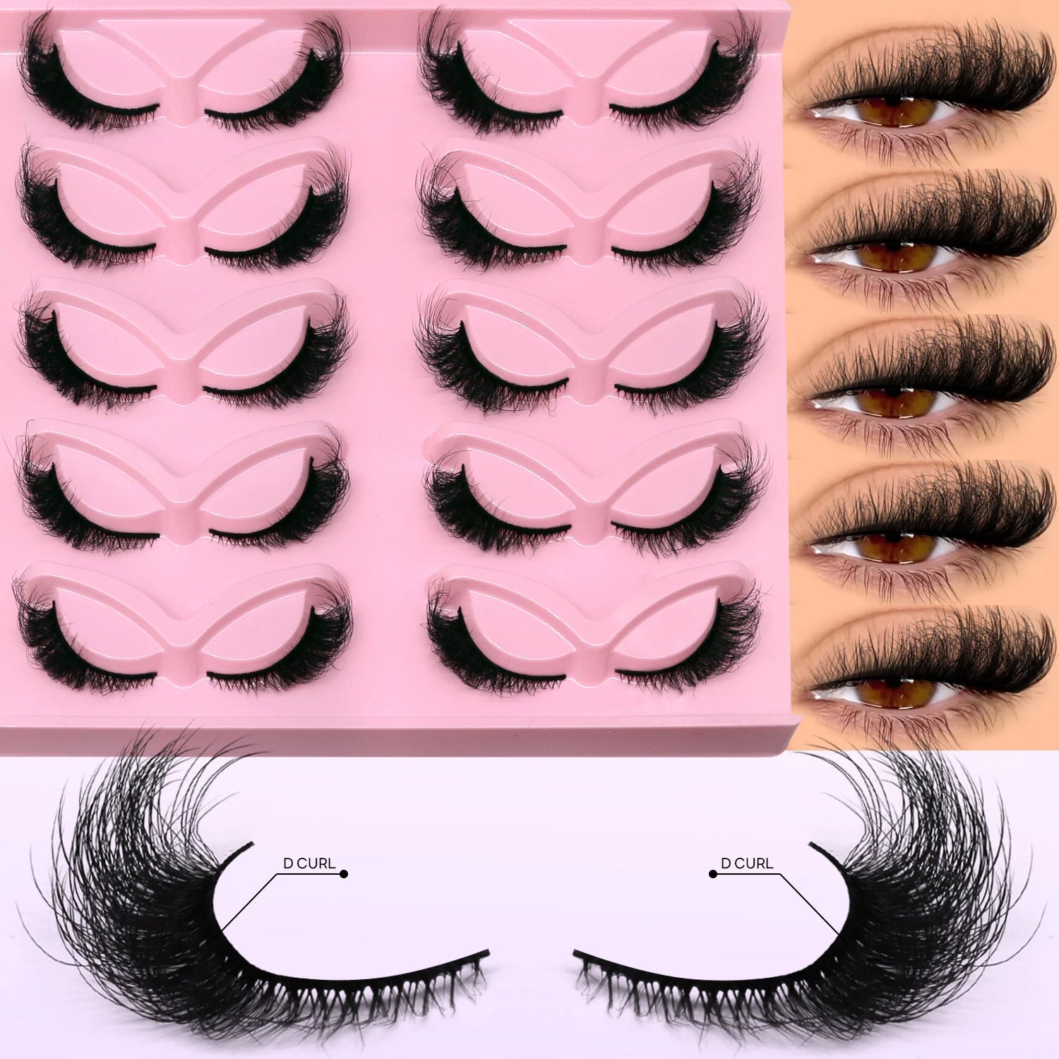 Cils GROINNEYA “Fluffy Cat” – Faux cils 3D effet vison (mink synthétique), doux, épais et volumineux. Cils complets avec effet vaporeux (wispy) et légèrement recourbé, pour un regard allongé type “œil de chat”.