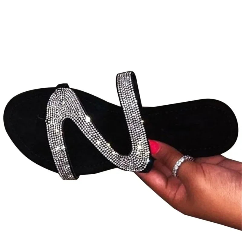 Pantoufles plates d'été pour femmes, tongs, sandales de plage en plein air, chaussures à paillettes, 2024