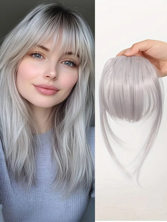 Frange à clipser en cheveux synthétiques, frange vaporeuse coupée avec favoris, aspect naturel marron foncé pour femmes, tenue de fête quotidienne