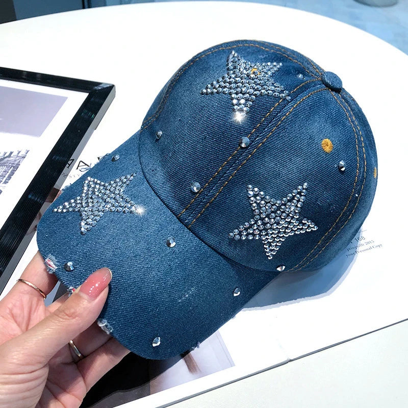 Casquette de Baseball en Denim pour femmes, Punk brillant, strass, Hip Hop, étoile, Snapback, chapeau à visière, Y2K, fille coréenne, papa, camionneur, protection solaire